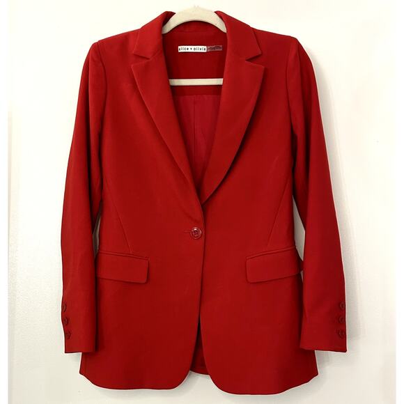 Alice + Olivia Denny Boyfriend Blazer 6 Red Single Button Tailored Jacket Suit - Picture 15 of 16